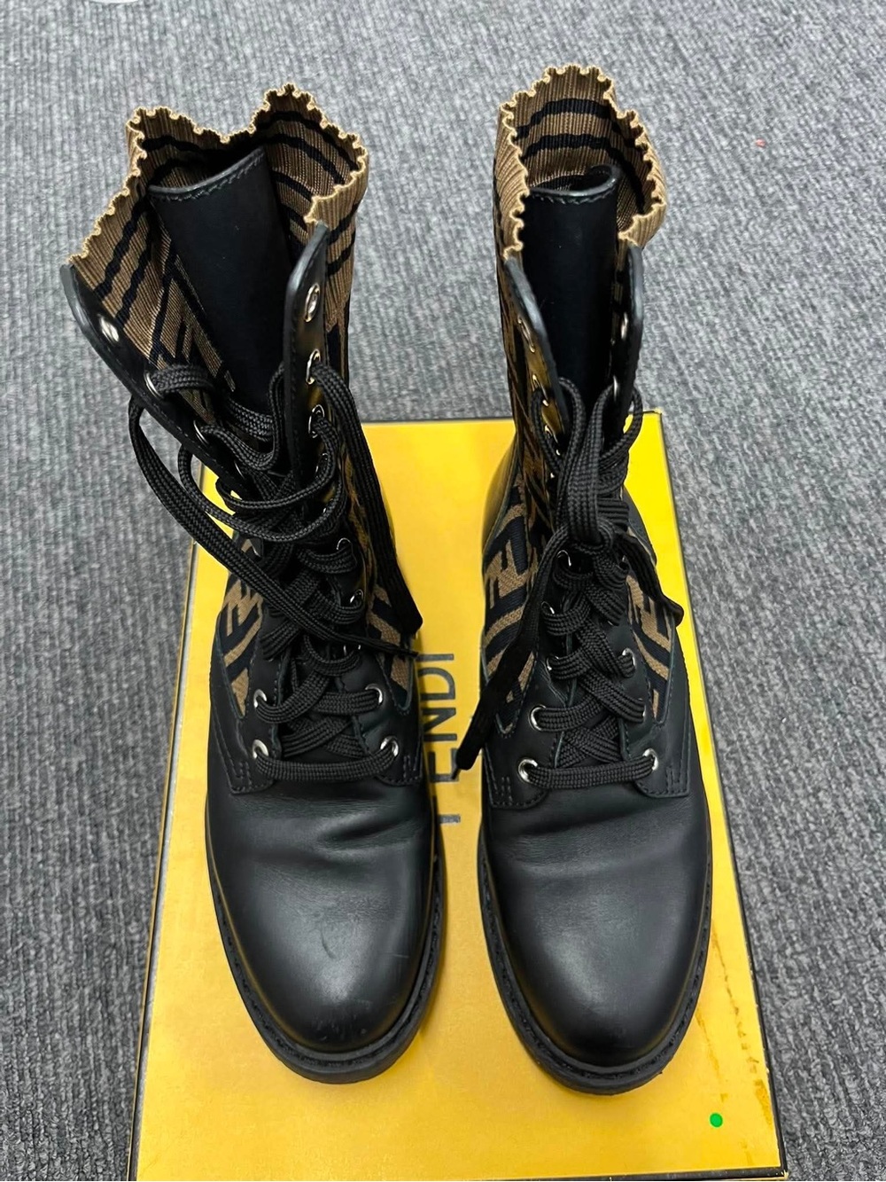 Fendi Black & Brown Knit Combat Boots